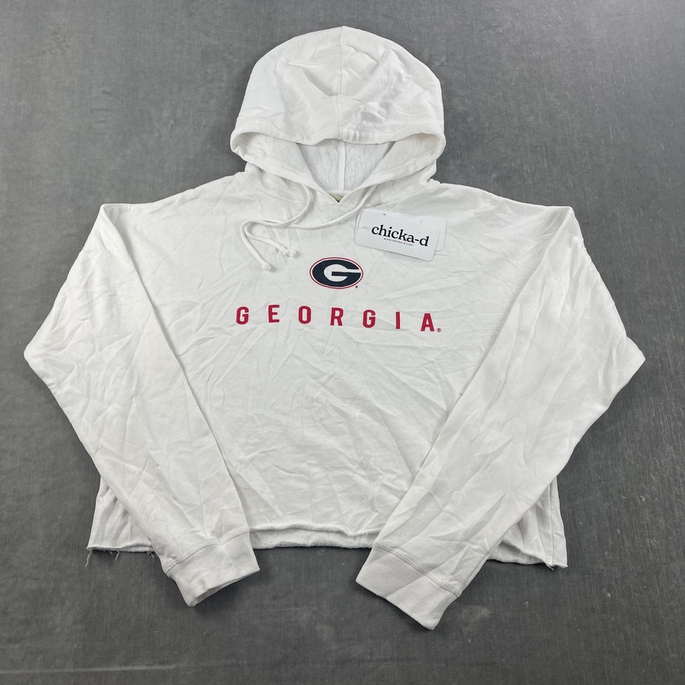 Georgia Bulldogs chicka-d Womens XL White Cropped Hoodie Raw Hem NCAA